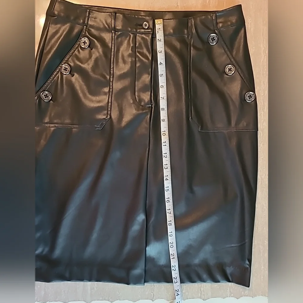 Tommy Hilfiger Black Sailor Style Faux-Leather Knee-Length Skirt Sz 12 NWOT
